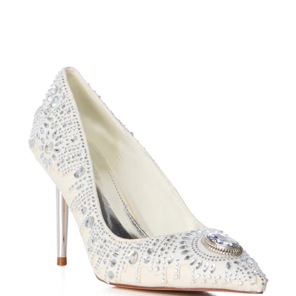 Azalea Wang Shoes - AZALEA WANG Silver & White Embellished Stiletto Pumps